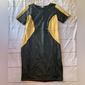 Monif C Black and Gold Short Sleeve Faux Leather Dress Size 1